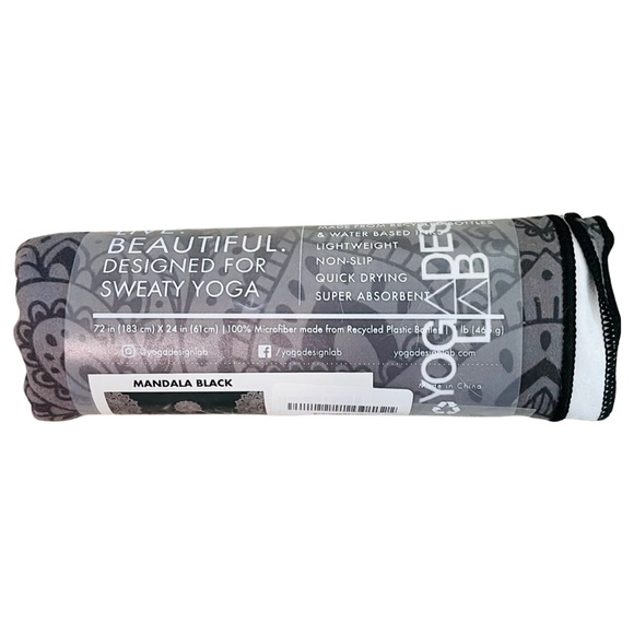 Yoga Design Lab Hot Yoga Towel (Yoga Mat Towel) in Black with Mandala Print - Picture 2 of 8